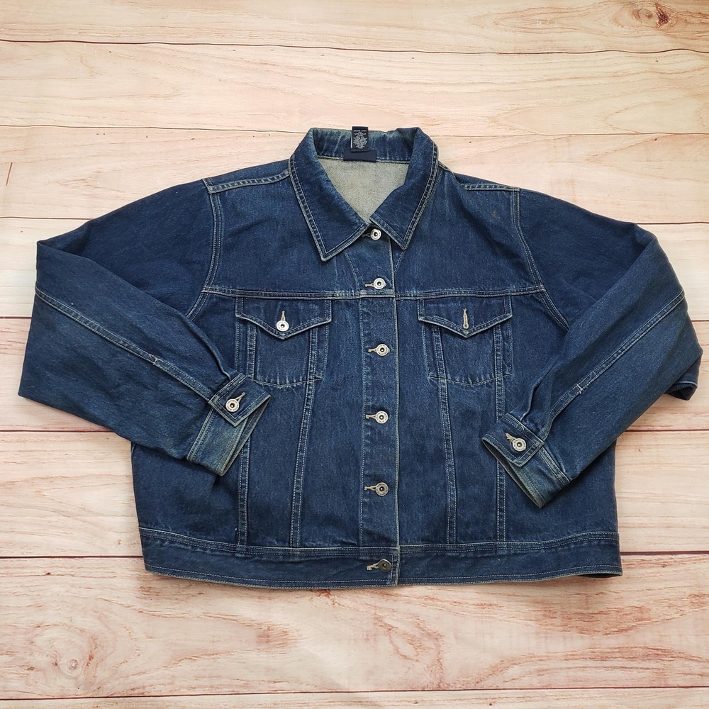 Venezia Jeans Jacket Womens 22/24 Blue Denim‎ Trucker Button Front Plus Size